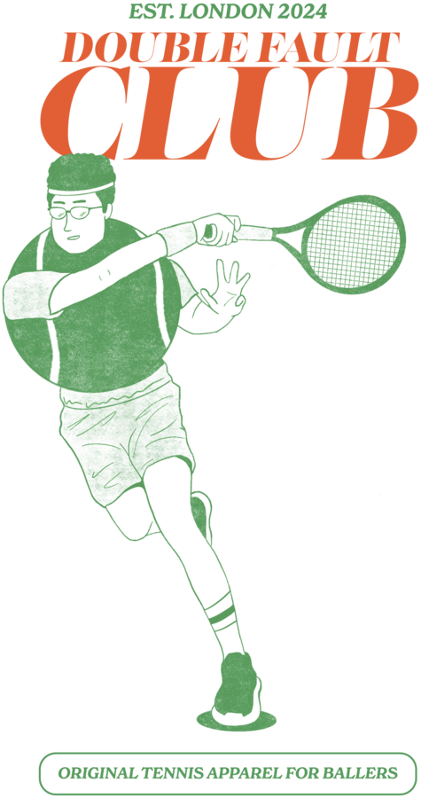 Double Fault Club large back print, set within the shirt body with space around the edges